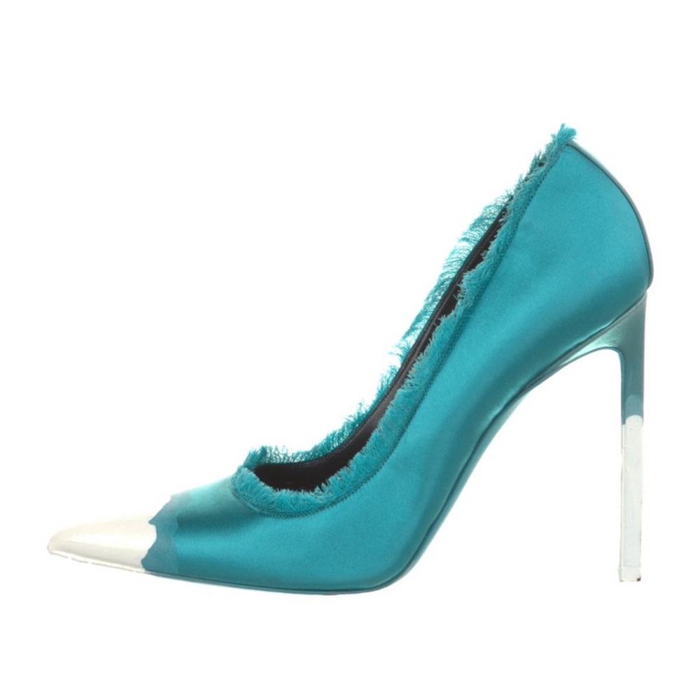 Tom Ford Aqua and White Frayed Stiletto Heels